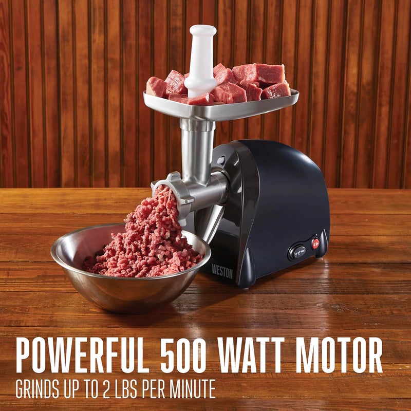 Weston Electric Meat Grinder & Sausage Stuffer, Num. 5 500 Watt, 5/8 HP Motor, Grinds 2 lbs Per Minute, Includes Stainless Steel Grinding Plates, Black (82-0330-W) - Image 2